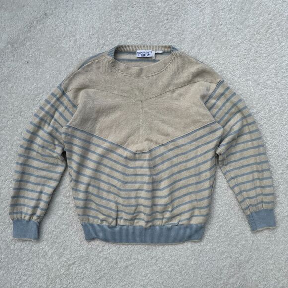Vintage Gianfranco Ferre Knit Sweater Women's XL 54 EU Beige Blue Striped